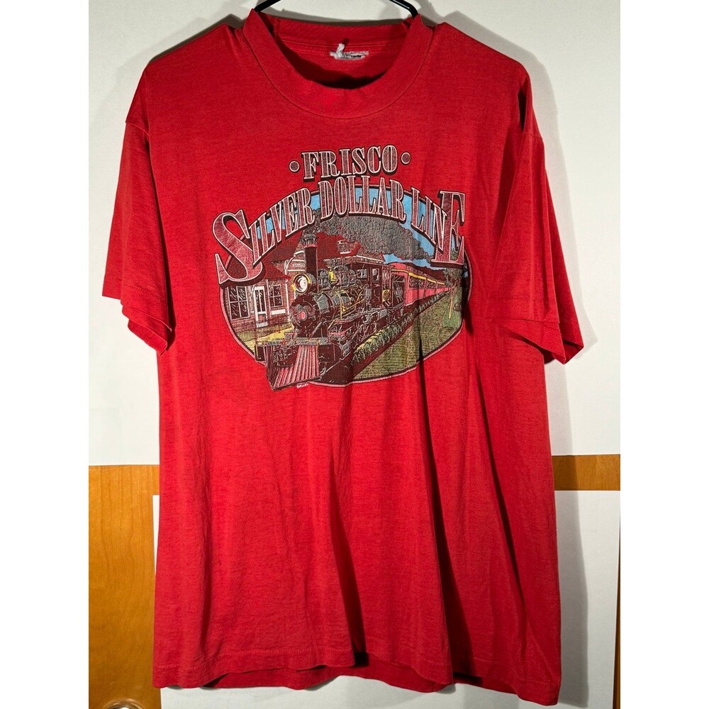 Vintage Frisco Silver Dollar Line Missouri Steam Train Locomotive Shirt XL